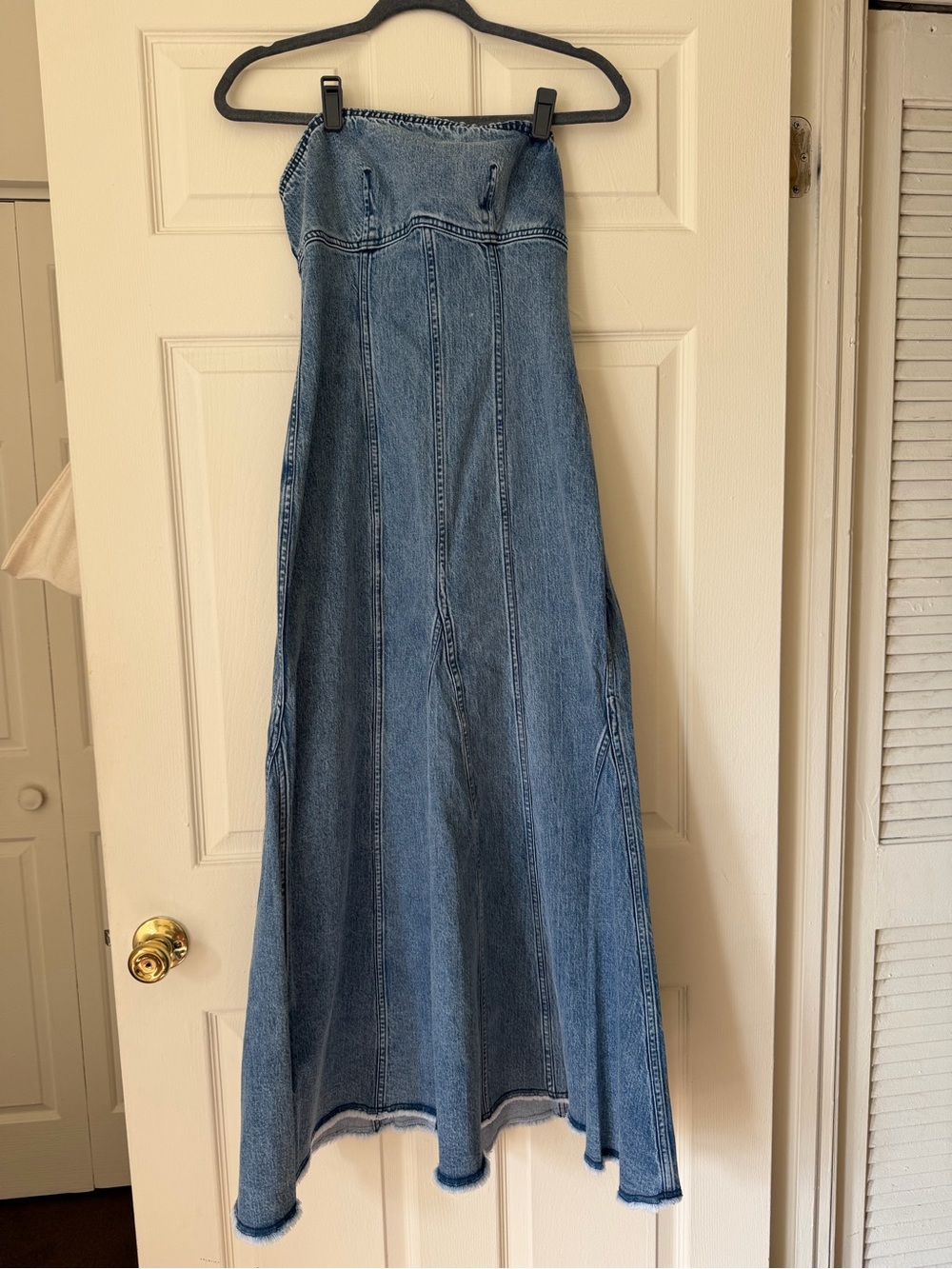 Anthropologie Denim Strapless Maxi Dress - Blue